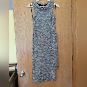 Free People black & cream Cora Jaquard knit asymmetrical sleeveles midi dress XS